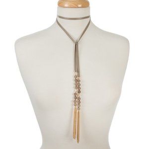 Gray leather wrap necklace with gray beading